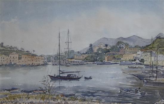 Karl Hagedron, ink and watercolour, Ischia, 33 x 52cm